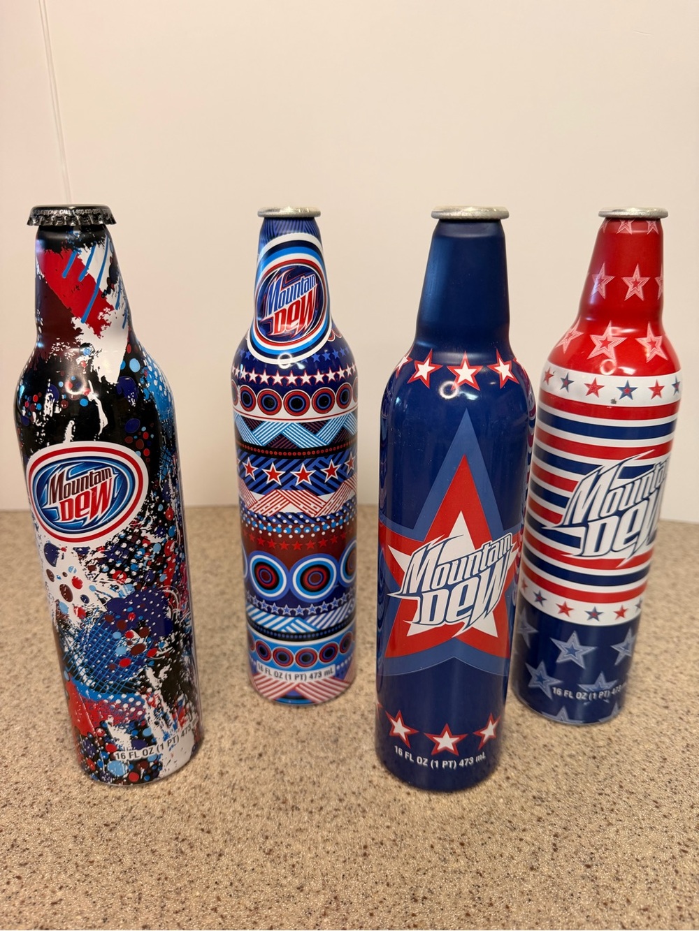 Limited Edition Mountain Dew Patriotic Aluminum Bottle Set (4-Pack)